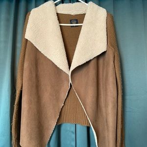 Tan, Teddy bear fur cardigan.